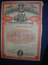 State of Louisiana 1892 500$ bond, castle vignette