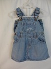 OshKosh B'Gosh 12 mos Overalls Denim Striped Dress Jumper Girls Blue White Set