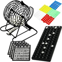 Bingospiel mit 75 Bällen Lostrommel und Chips Bingo Spiel Losmaschine Metall NEU