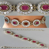 D590 203 Neu Echt Silber 925 er Damen Armband Rubin, Zirkonia 18-19 cm