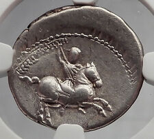Roman Republic 82BC Apollo Stork Horse Authentic Ancient Silver Coin NGC i59975