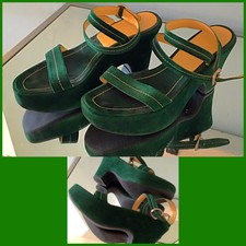 Vintage 80s Leather Suede Prada Wedge Shoes
