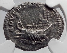 CARACALLA 202AD Galley Ship on Ancient Silver Roman Coin of Rome NGC i60192