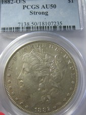 1882-O/S Morgan Silver Dollar, Certified Pcgs Au-50 Strong