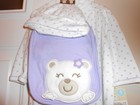 NEW Carter's Layette 4P 6m Pyjama Set PJ Bib Hat Sox Nightgown Purple Polka Dot