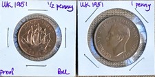 U.K. Great Britain 1951 Penny & Half Penny Unc