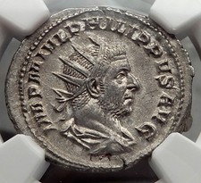 PHILIP I the Arab 246AD Rome Authentic Ancient Silver Roman Coin NGC MS i58204