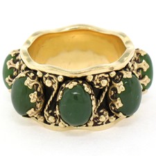 Vintage 14K Yellow Gold 9.52ctw Oval Jade & Twisted Wire WIDE Eternity Band Ring