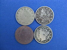 4 Pc U.S. Liberty V Nickel Coin 1883 N/C 1893 1900 1905