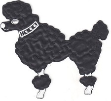 Dogs - Poodle, Black w/White-Facing Left (Med) - Iron On Embroidered Applique