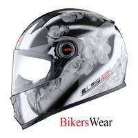 LS2 FF322 Women/Ladies Chic Black/Silver FLOWER Full Face Motorcycle Helmet