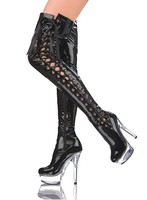 High Heels Overknee Stiefel Plateau Boots Sexy Lackstiefel Damen Schuhe Schwarz