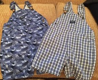 2 Pair OSHKOSH B'GOSH SHORT OVERALLS Size 24 Months Bug And Plaid Print
