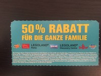50% Rabatt Gutschein z.B. für LEGOLAND - SEA LIFE - HEIDE PARK (max. 5 Personen)