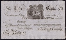 1800's Craven Bank £10 Banknote * Unissued Remainder * gEf * Ref 3 * Outing 366a