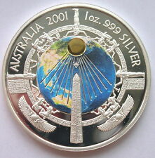 Australia 2001 Egyptian Obelisk Earth Dollar Gold Plated Silver Coin,Proof