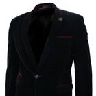 Mens Velvet Black Blazer Jacket Slim Fit 1 Button Smart Casual Wine Maroon Trim