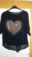 Italy Mode Seide Strass Herz schwarz Gr.M/L