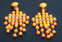 50er Jahre Ohrringe Clips Vintage Orange Modeschmuck (382)