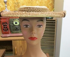 Vintage Beautiful Ladies Wide Brim with Netting Straw Hat The Hat Shoppe