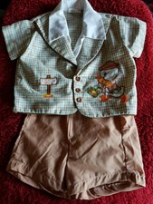 Vintage Catton Candy Baby Boy Toddler Plaid Suit Outfit Plastic Liner Pants