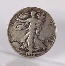 Raw 1938-D Walking Liberty 50C Silver Half Uncirculated Ungraded Coin Key Date