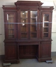 19th c. Walnut 4 Door Beveled Glass Breakfront