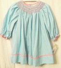 Petit Ami 3239Turquoise Check Smocked LS Dress w Red Trm Gir 12-24 Months_ ..