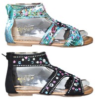 DAMEN SANDALE SOMMERSCHUH RIEMENSCHUH BUNTE GLITZER STEINE STRASS GR. 36-41