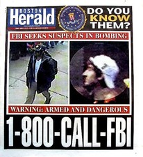 Boston Marathon Bombings Newspaper Boston Herald 4/19/2013 FBI Bomber Terrorists
