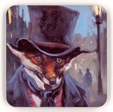 Drinks Coaster with a Funny dressed up fox, image by Mick Cawston Coast06
