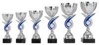 Pokal Höhe 20cm-29 cm silber blau mit Emblem und Gravur (einzeln oder als Serie)