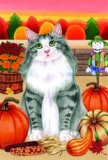 Garden Indoor/Outdoor Autumn Flag - Grey Norwegian Forest Cat (Tp) 620051