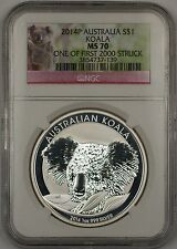 2014P First 2000 Struck Australia Koala Silver Dollar Coin Ngc Ms-70 Perfect Gem