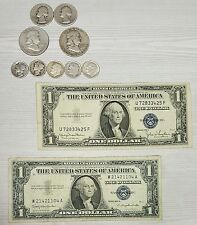 Silver Coins Lot $2 Face 90% Silver and Two $1 Silver Certificates