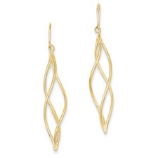 14k Yellow Gold Polished Long Twisted Dangle Wire Earrings (1.9IN x 0.3IN)