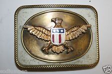 Vintage Large Gold & White Patriotic Eagle Usa Belt Buckle Rare