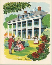 VINTAGE SOUTHERN GIRL HOUSE SWEET SHRUB PRINT BARBECUED LAMB RECIPE CARD PRINT