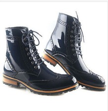 Mens Wingtip Patent Leather Lace Up Ankle Boots Fashion Brogue Shoes Blue us9.5
