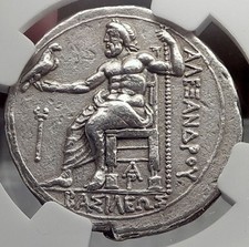 ALEXANDER III the GREAT Lifetime TETRADRACHM Big Silver Greek Coin NGC XF i58239