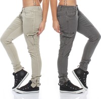 FRESH MADE HOT CARGO JEANS RÖHRENJEANS ZIPPER DAMENHOSE