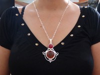 Opulente Damen Pulloverkette ( Länge 62 cm ) 925er Silber mit rotem Jaspis Stein