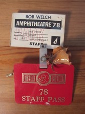 Vtg 1978 Bob Welch Universal Amphitheater Amphitheater Staff Pass