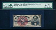 Ac Fr 1374 $0.50 1869 fractional fourth issue Pmg 64 Epq Lincoln