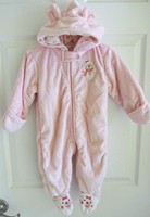 Carter's Baby Girl 9 Month Pink Teddy Bear Plush Snowsuit Warm Bunting Ears Hood