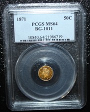 1871 California Territorial Half Dollar Bg-1011 - Pcgs Ms 64 - Rare Coin!