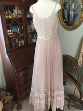 Vintage 60s-70s Gunne Sax Lt Mauve Boho Hippie Lace Maxi Dress Prom Wedding.Sz:S