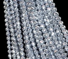 6Mm Silver Hematite Gemstone Silver Faceted Round 6Mm Loose Beads 7.5"
