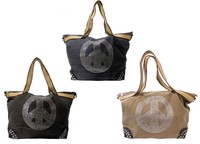 Design IT-Bag Handtasche Canvas Tasche Peace-Zeichen Strass + Nieten NEU