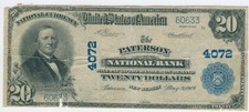 1902 $20 The Paterson National Bank Note Fine apparent Vg net Charter 4072